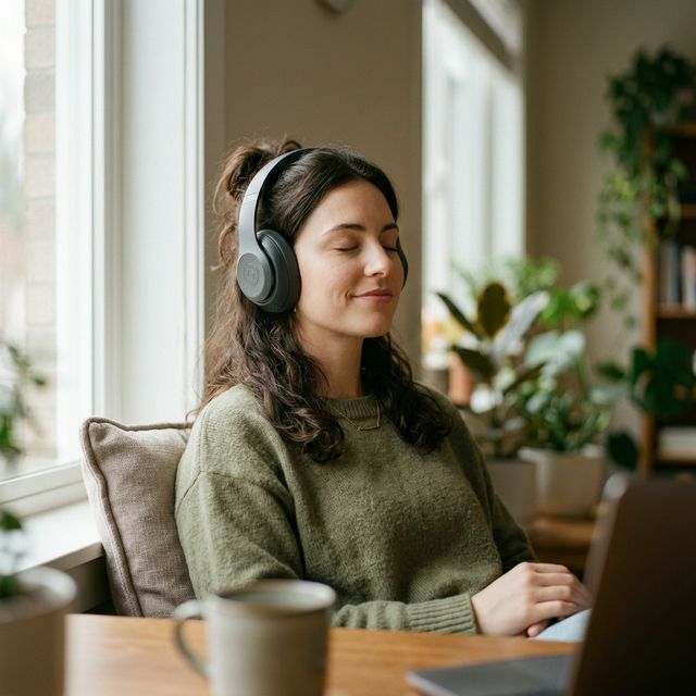 Person enjoying music with premium headphones